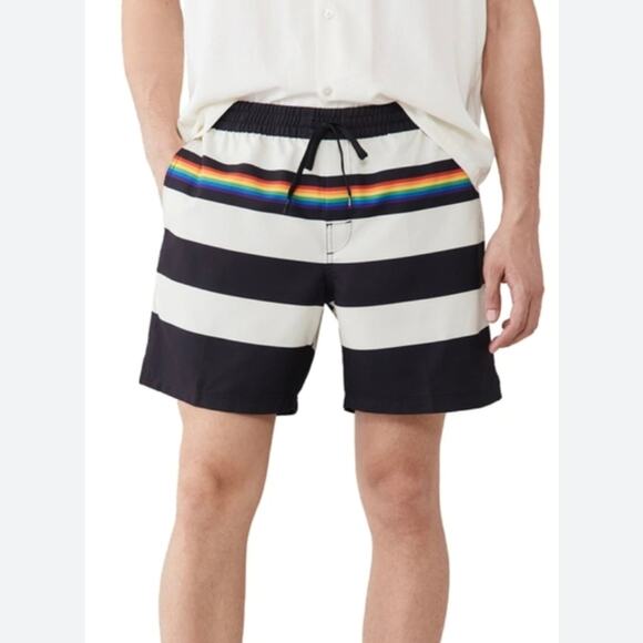 Vans Other - Vans Pride Collection Rainbow Striped Volley Swim Shorts Black Cream Medium NWT